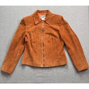 Clio Full Zip Suede Jacket 10 Orange Retro Rock Western Rodeo Cozy Chic Boho